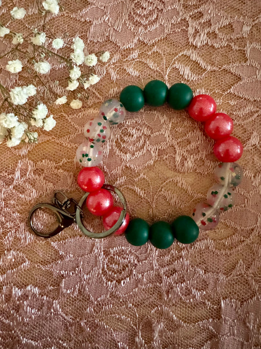 Christmas Confetti with Green and Red Shimmer Wristlet