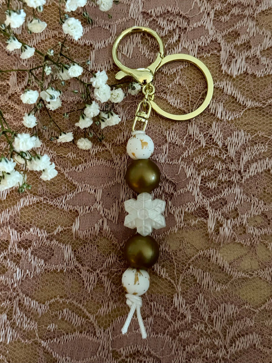 Pearl Snowflake with Gold Keychain