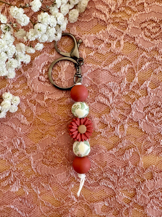 Rust Flower with Floral Vine Keychain