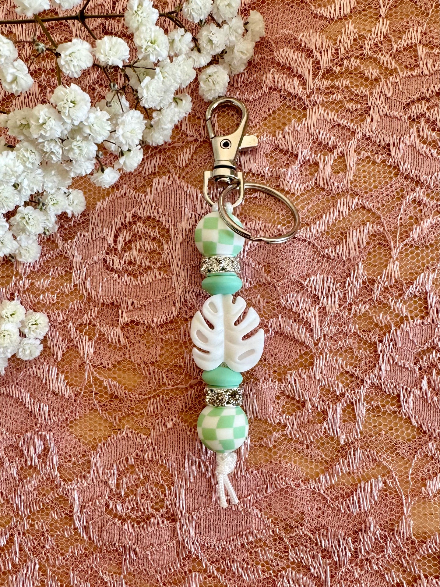 White Leaf with Sparkle Keychain