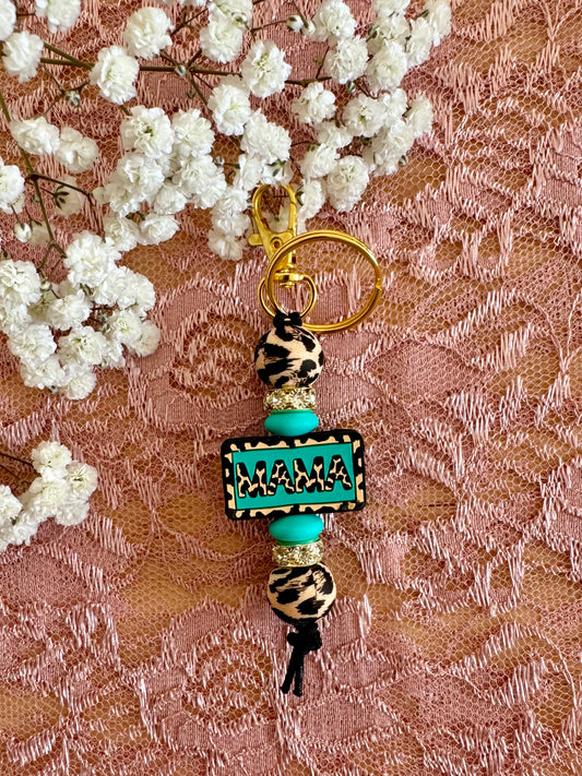 Mama Teal and Leopard Keychain