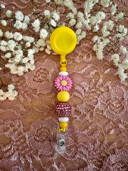 Yellow and Pink Daisy Badge Reel